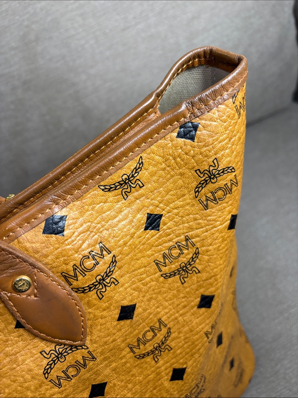 MCM Cognac Visetos Stripe Shopper Tote with Dog Bone Charm & COA - Picture 8 of 16